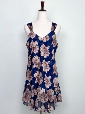 Vintage Romantic Chiffon Satin Floral Sexy Glam Lingerie Camisole Slip LARGE